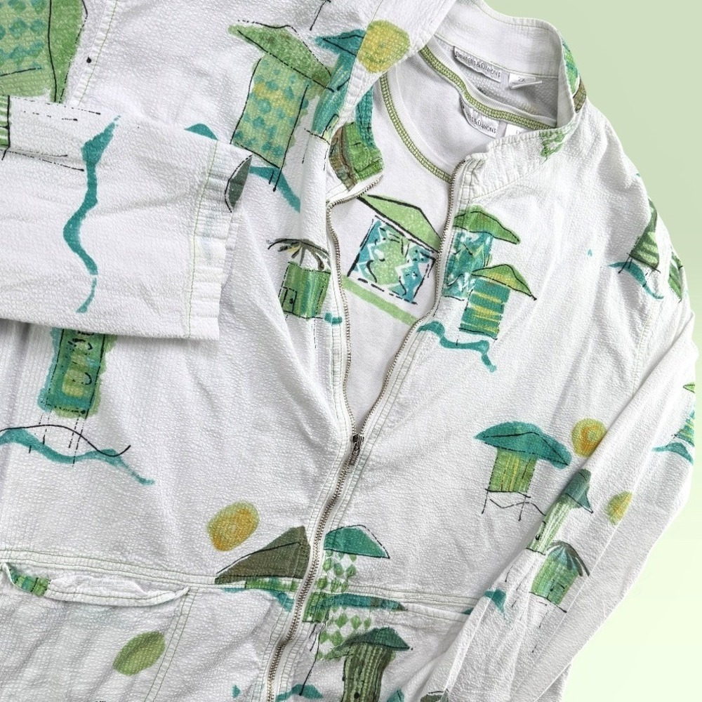 Draper's & Damon's Jacket Set Women 1X/2X White‎ Green Beach House Seersucker